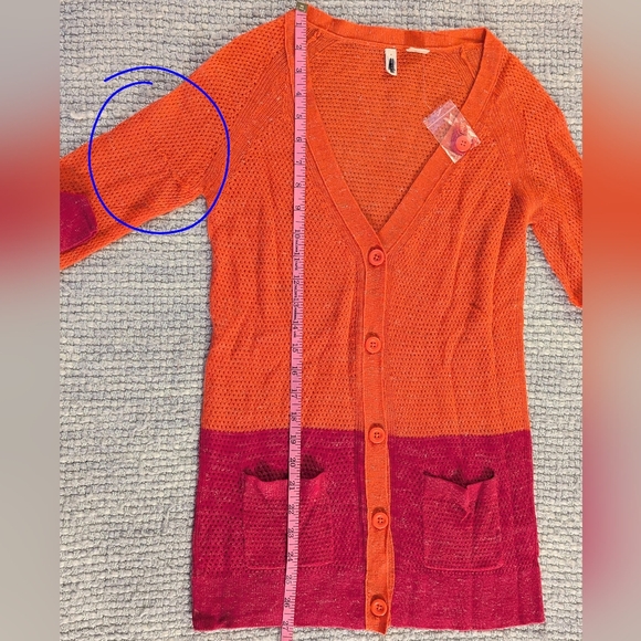 Anthropologie Moth Colorblock Pointelle Cardigan in Orange & Pink Size XS *READ* - Picture 8 of 14